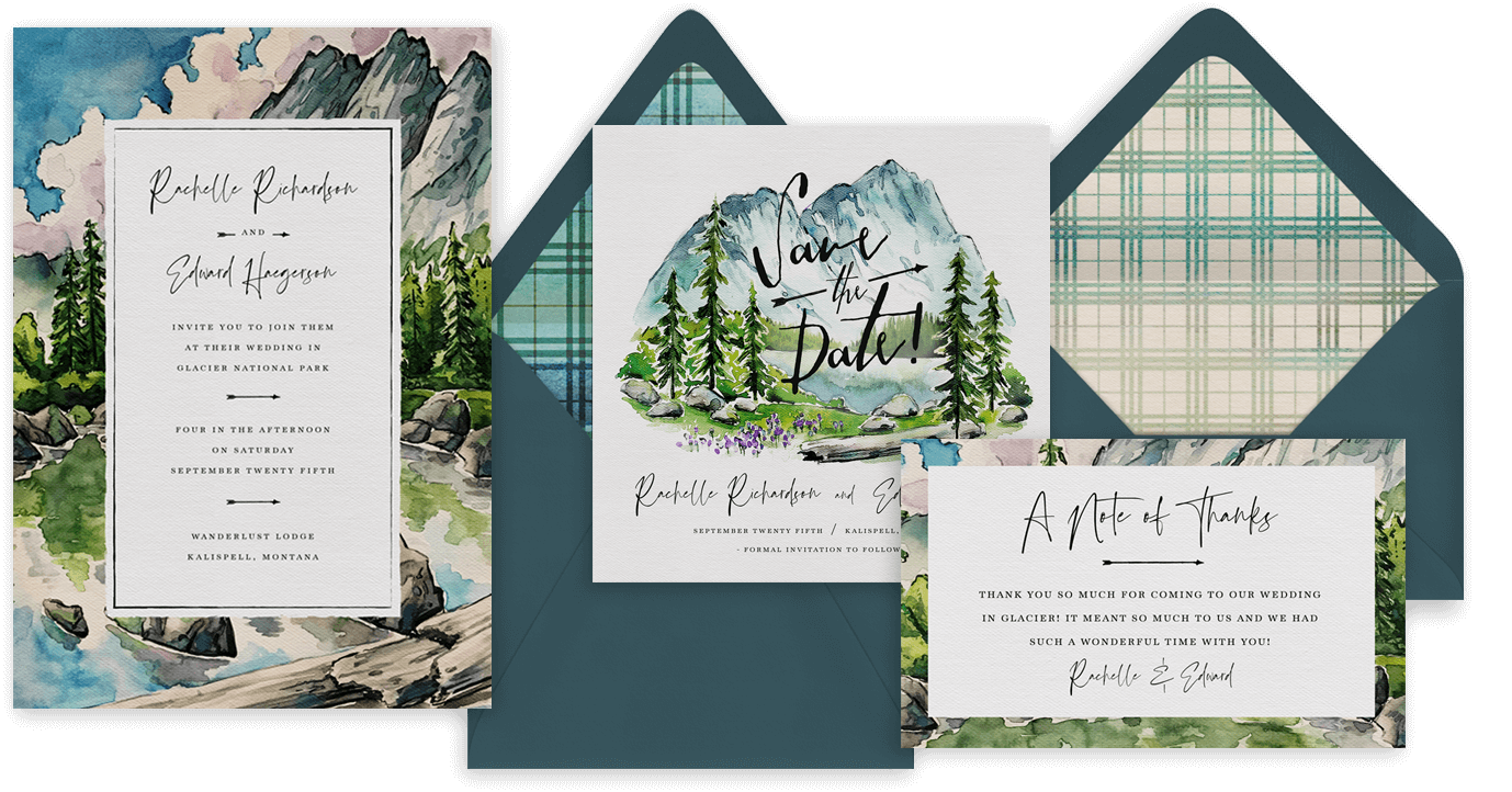 Invitation suite examples with envelope, save the date, and event stationery